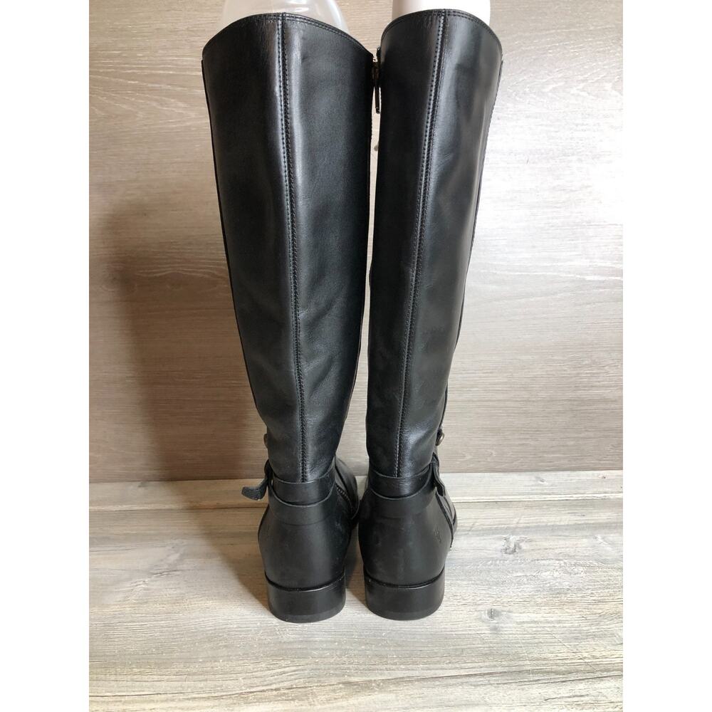 New FRYE Oiled-Leather Melissa Belted Side-Zip Tall Boots Black Size 8.5 B - Picture 8 of 10